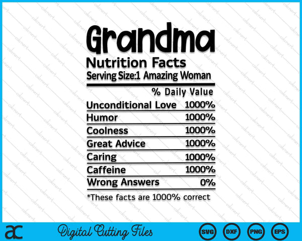 Grandma nutrition facts SVG cut file