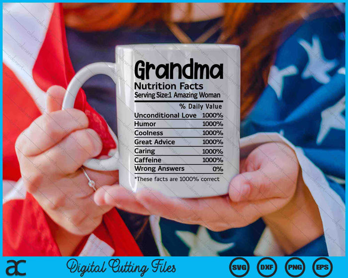 Datos nutricionales de la abuela SVG PNG Archivos de corte digital