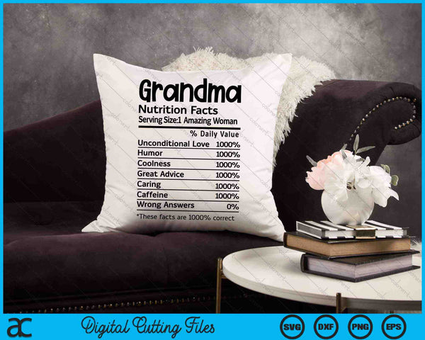Grandma Nutrition Facts SVG PNG Digital Cutting Files