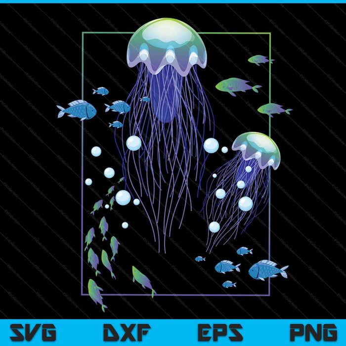 Jellyfish and fishes in sea SVG PNG cut file for Cricut