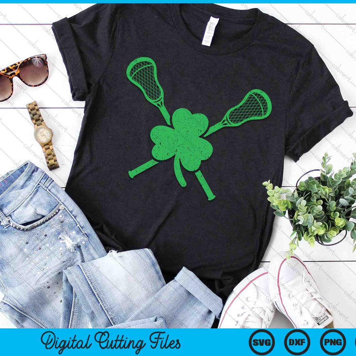 Green Shamrock Lacrosse Irish St. Patrick's Day Men Boys SVG PNG Digital Printable Files