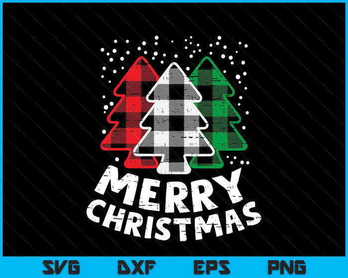 Green White Red Buffalo Plaid Merry Christmas Trees SVG PNG Digital Printable Files