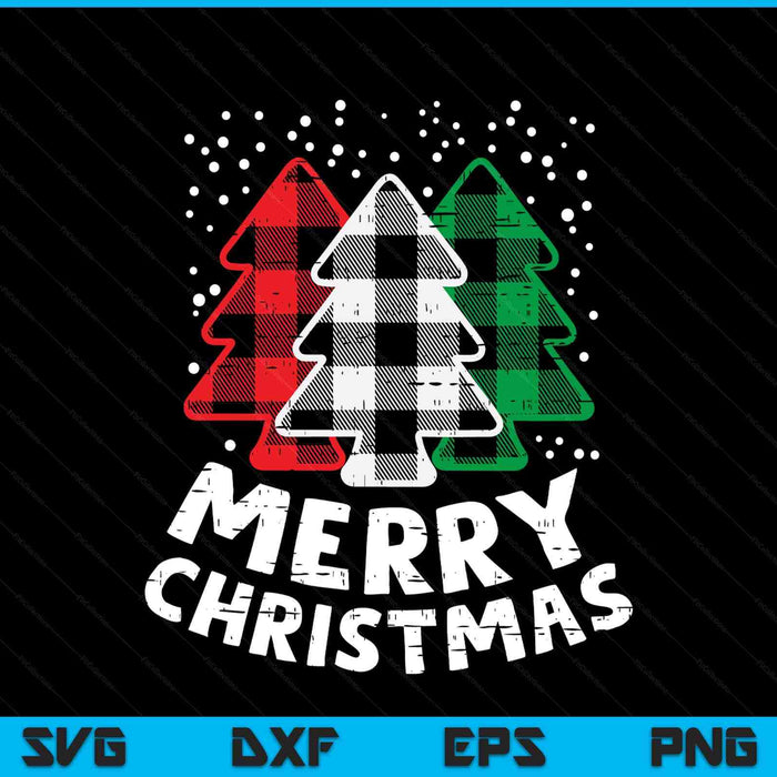 Green white red Buffalo plaid merry Christmas trees SVG cut file