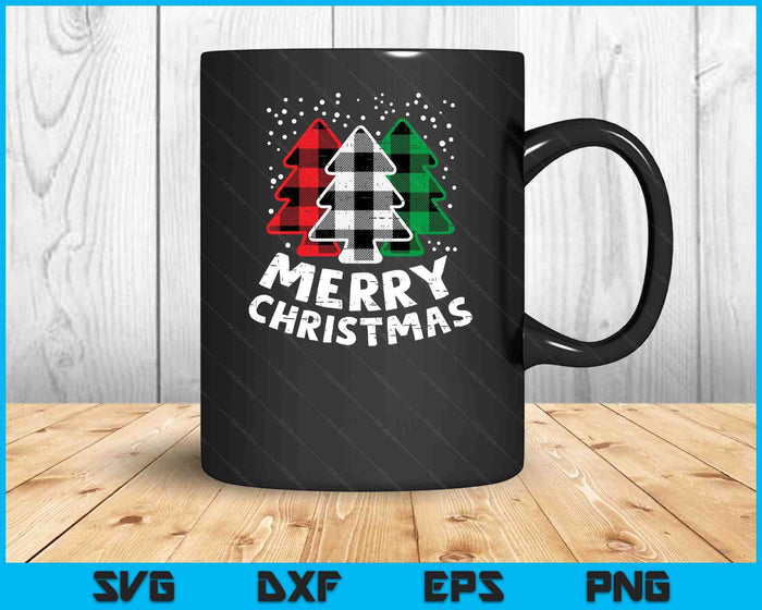 Green White Red Buffalo Plaid Merry Christmas Trees SVG PNG Digital Printable Files