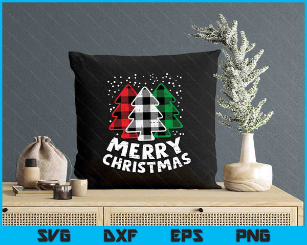 Green White Red Buffalo Plaid Merry Christmas Trees SVG PNG Digital Printable Files