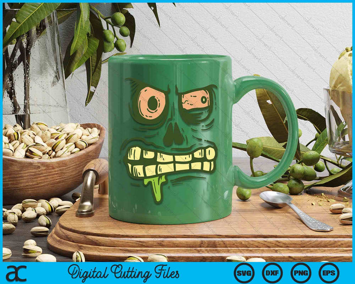 Green Zombie Monster Face Scary Spooky Halloween SVG PNG Digital Printable Files