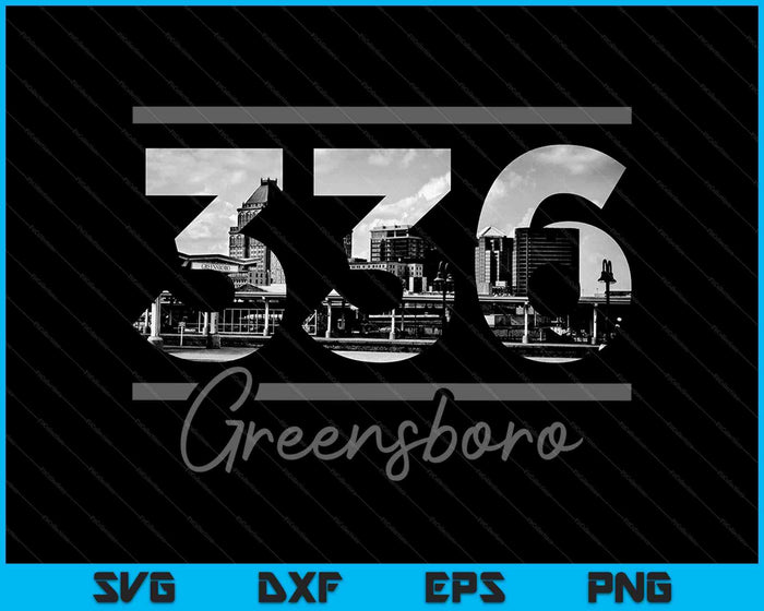 Greensboro 336 Código de área Skyline Carolina del Norte Vintage SVG PNG Cortar archivos imprimibles