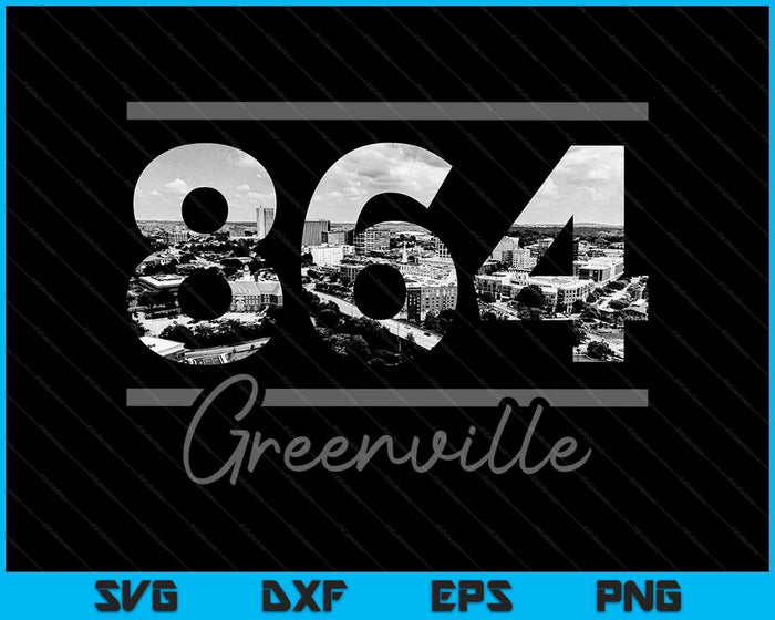 Greenville 864 Código de área Skyline Carolina del Sur Vintage SVG PNG Cortar archivos imprimibles