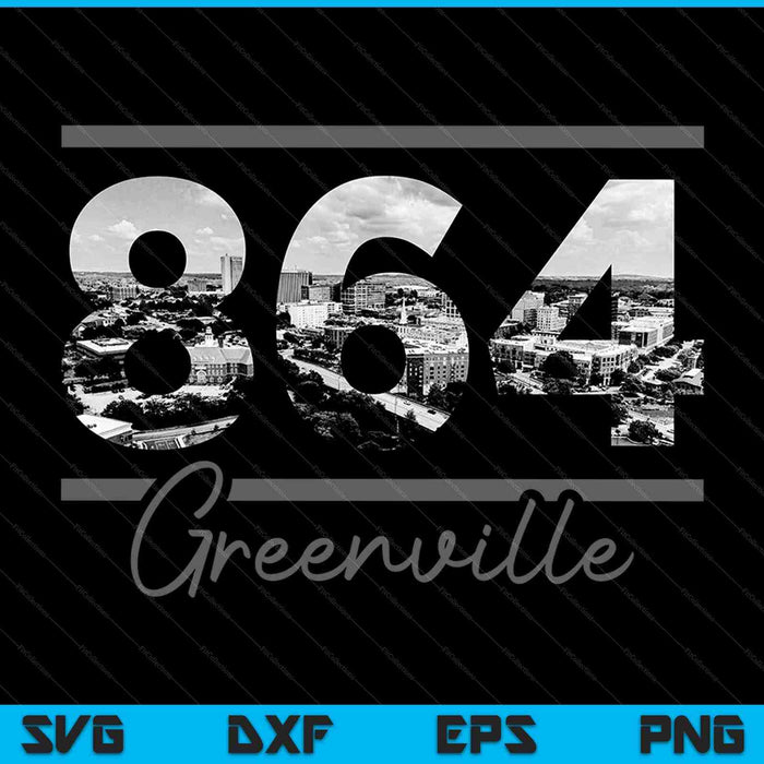 Greenville 864 Código de área Skyline Carolina del Sur Vintage SVG PNG Cortar archivos imprimibles
