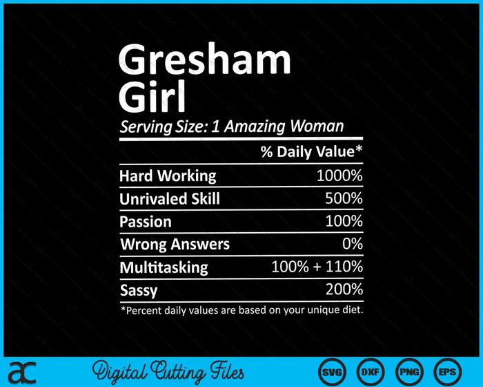 Gresham Girl OR Oregon Funny City Home Roots SVG PNG Archivos de corte digital