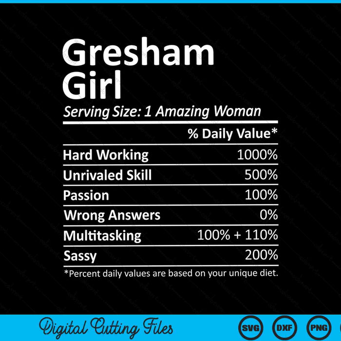 Gresham Girl OF Oregon Funny City Home Roots SVG PNG digitale snijbestanden