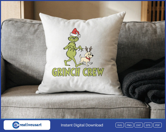 Christmas Crew Retro Cartoon Matching Family SVG design on a white throw pillow