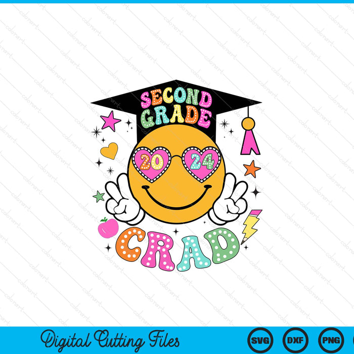 Groovy 2nd Grade Graduate Happy Face Graduation 2024 Grad SVG PNG Digital Cutting Files