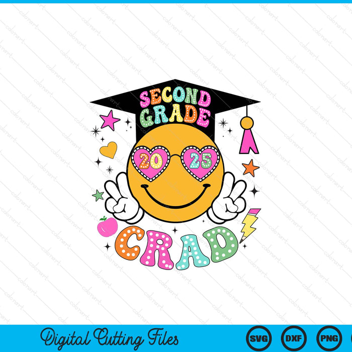 Groovy 2nd Grade Graduate Happy Face Graduation 2025 Grad SVG PNG Digital Cutting Files