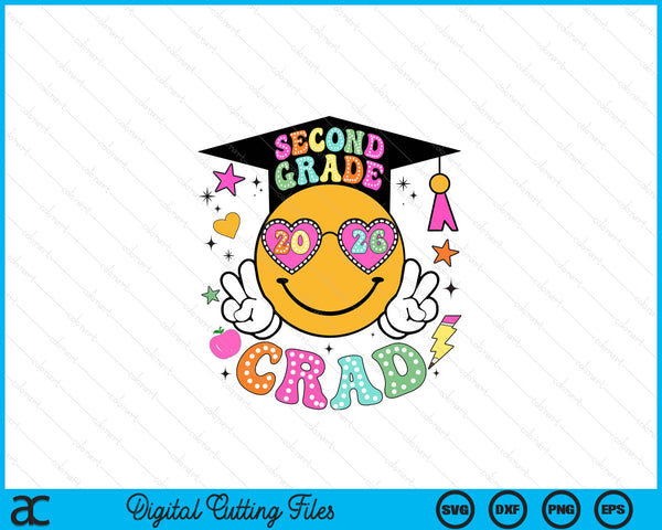 Groovy 2nd Grade Graduate Happy Face Graduation 2026 Grad SVG PNG Digital Cutting Files