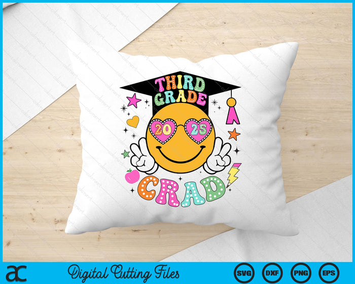 Groovy 3rd Grade Graduate Happy Face Graduation 2025 Grad SVG PNG Digital Cutting Files