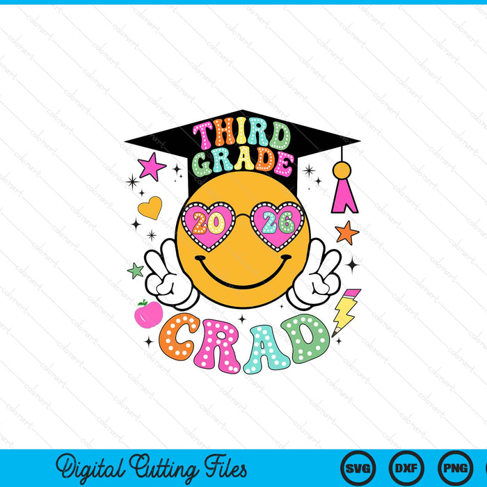 Groovy 3rd Grade Graduate Happy Face Graduation 2026 Grad SVG PNG Digital Cutting Files