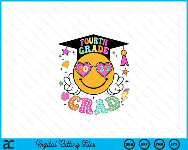 Groovy 4th Grade Graduate Happy Face Graduation 2025 Grad SVG PNG Digital Cutting Files