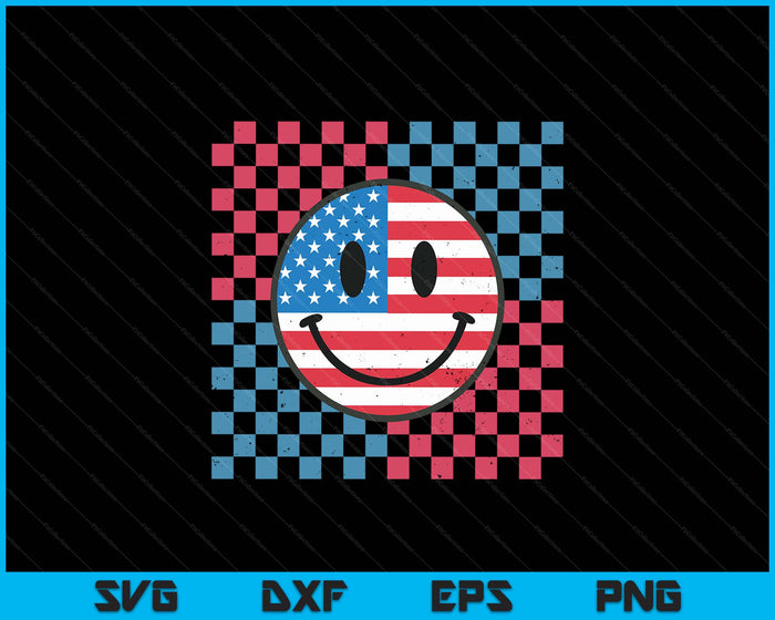Groovy 4th Of July Smile Face Usa Flag Freedom SVG PNG Digital Printable Files