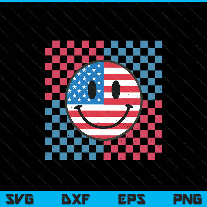 Groovy 4th of July smile face USA flag freedom SVG cut file