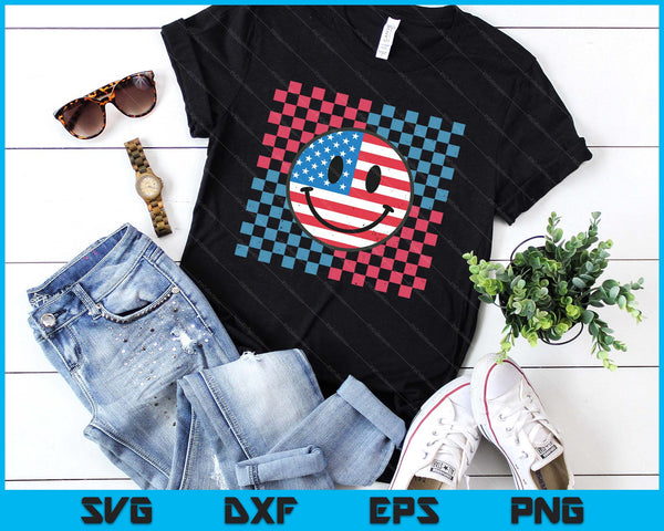 Groovy 4th Of July Smile Face Usa Flag Freedom SVG PNG Digital Printable Files