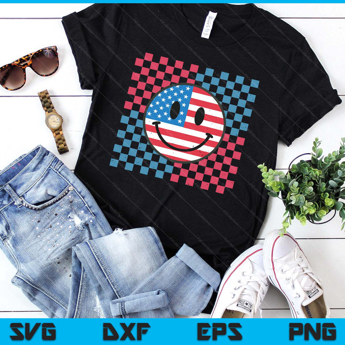 Groovy 4th Of July Smile Face Usa Flag Freedom SVG PNG Digital Printable Files