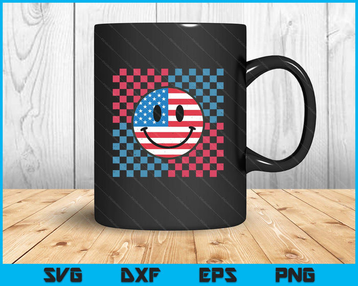 Groovy 4th Of July Smile Face Usa Flag Freedom SVG PNG Digital Printable Files