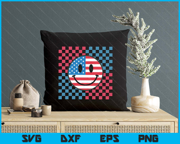 Groovy 4th Of July Smile Face Usa Flag Freedom SVG PNG Digital Printable Files
