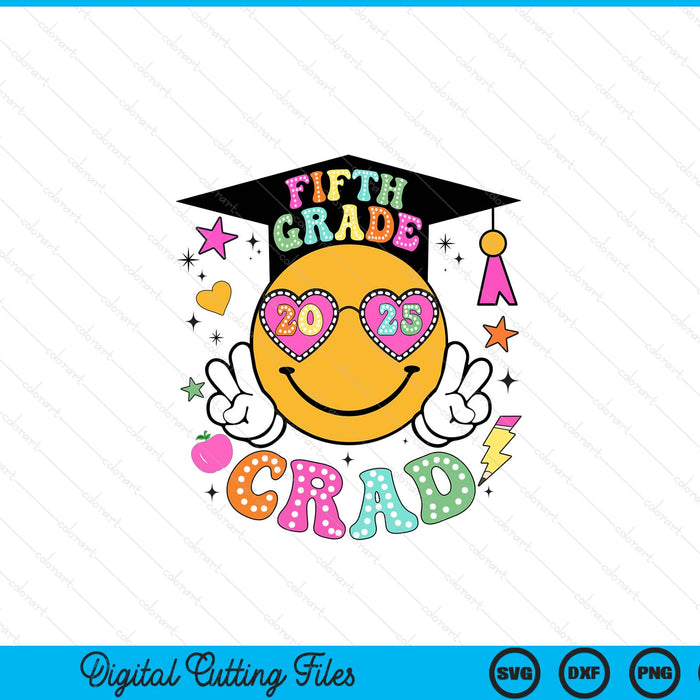 Groovy 5th Grade Graduate Happy Face Graduation 2025 Grad SVG PNG Digital Cutting Files