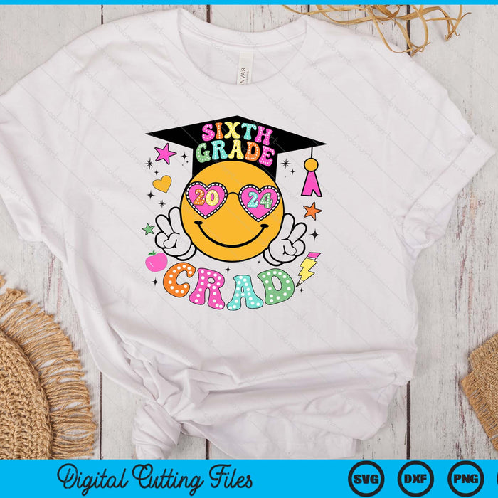 Groovy 6th Grade Graduate Happy Face Graduation 2024 Grad SVG PNG Digital Cutting Files