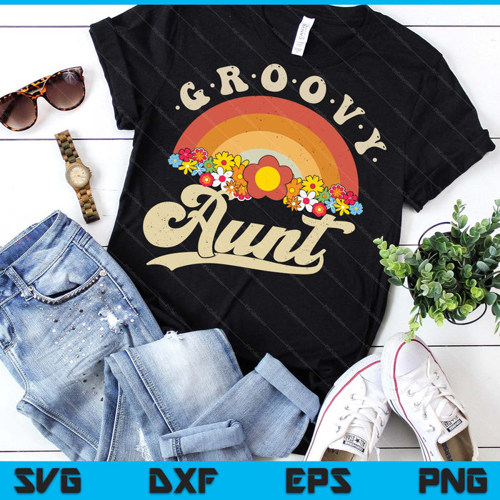 Groovy Aunt Retro Rainbow Colorful Flowers Design SVG PNG Digital Printable Files