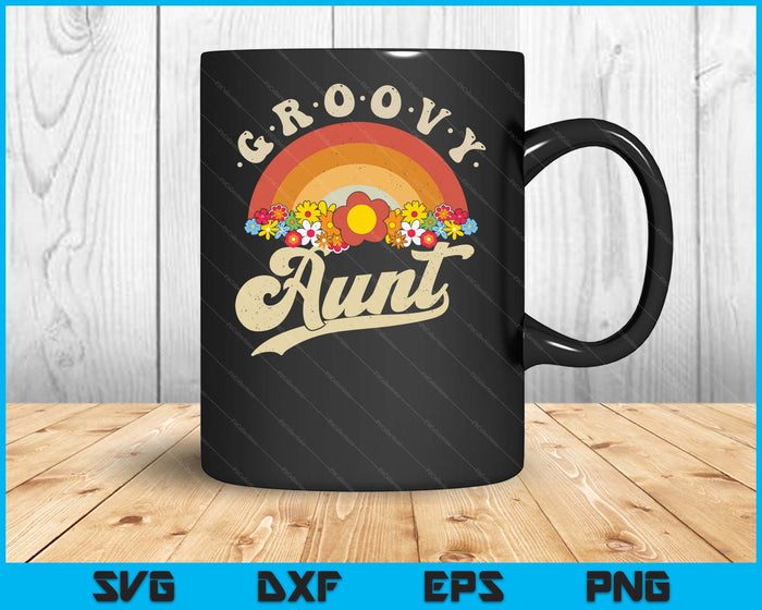 Groovy Aunt Retro Rainbow Colorful Flowers Design SVG PNG Digital Printable Files