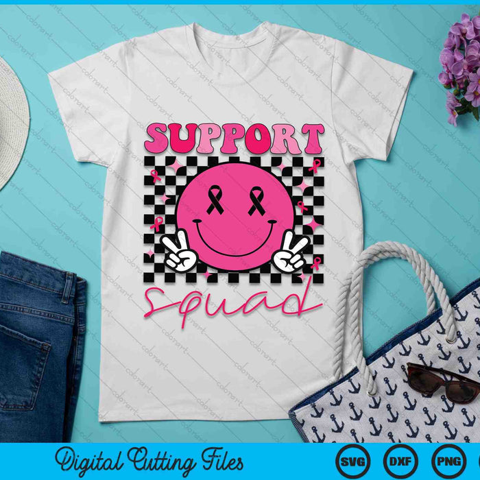 Groovy Breast Cancer Awareness Support Squad SVG PNG Digital Cutting Files