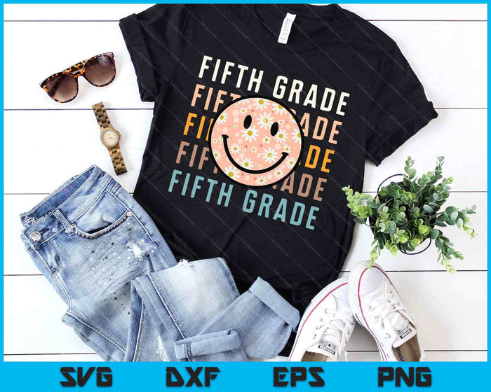 Groovy Fifth Grade Smile Face Teachers Back To School SVG PNG Cutting Printable Files