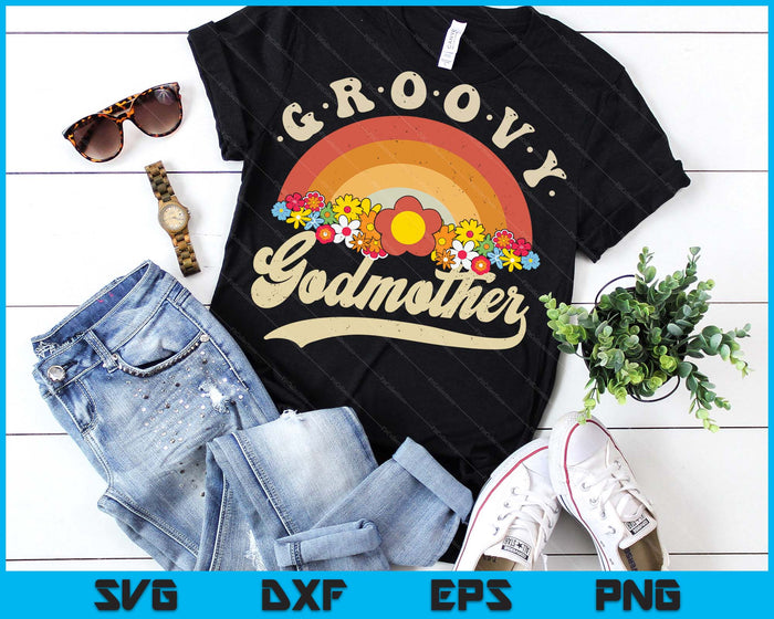 Groovy Godmother Retro Rainbow Colorful Flowers Design SVG PNG Digital Printable Files