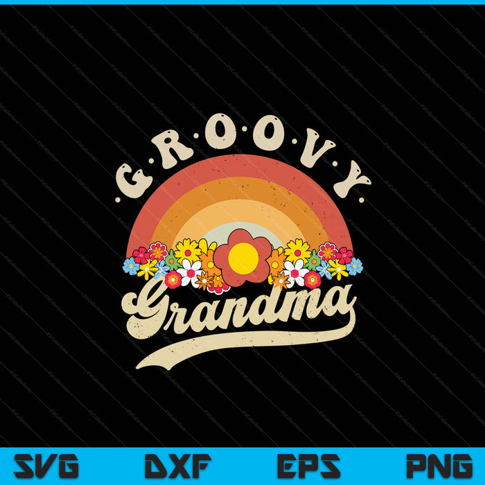Groovy gradma retro rainbow colorful flowers SVG cut file