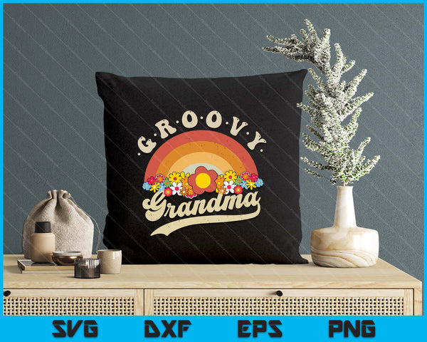 Groovy Gradma Retro Rainbow Colorful Flowers Design SVG PNG Digital Printable Files