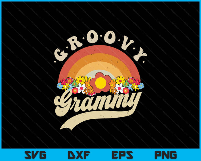 Groovy Grammy Retro Rainbow Colorful Flowers Design SVG PNG Digital Printable Files