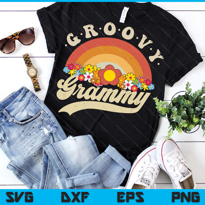 Groovy Grammy Retro Rainbow Colorful Flowers Design SVG PNG Digital Printable Files