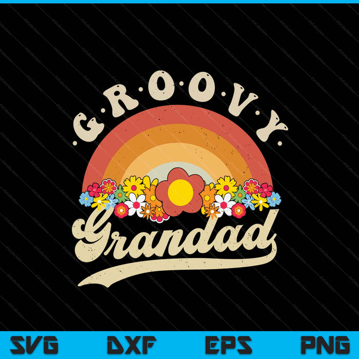 Groovy grandad retro rainbow colorful flowers SVG cut file