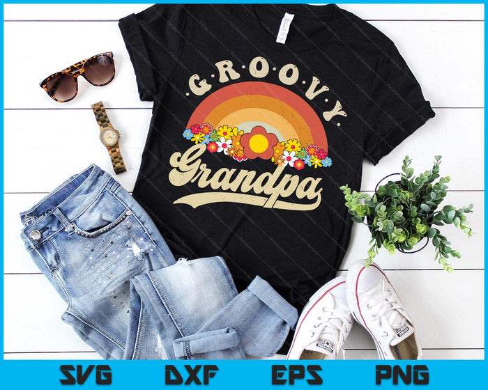 Groovy Grandpa Retro Rainbow Colorful Flowers SVG PNG Digital Printable Files