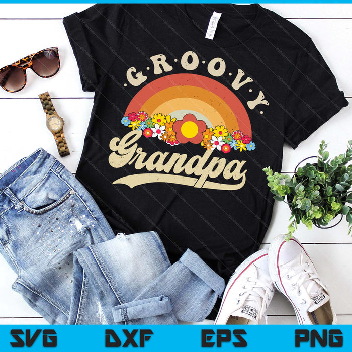 Groovy Grandpa Retro Rainbow Colorful Flowers SVG PNG Digital Printable Files
