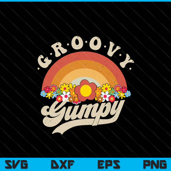Groovy gumpy retro rainbow colorful flowers SVG cut file