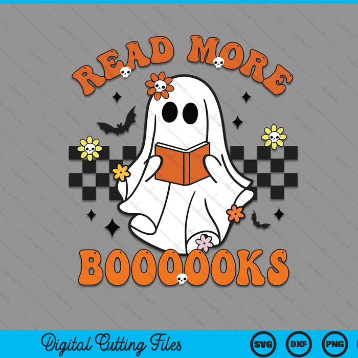 Groovy Halloween read more books ghost teacher SVG PNG cut file for Cricut