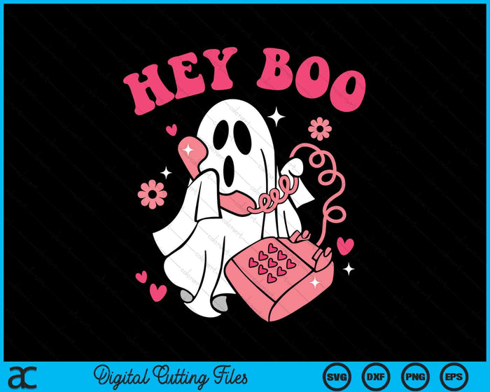 Groovy Hey Boo Cute Ghost Funny Halloween SVG PNG Digital Cutting Files