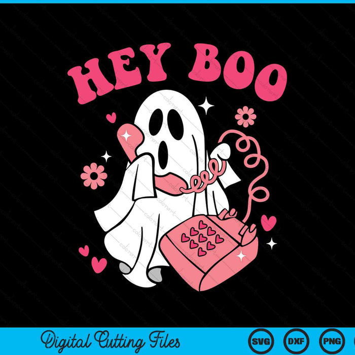Groovy Hey Boo Cute Ghost Funny Halloween SVG PNG Digital Cutting Files