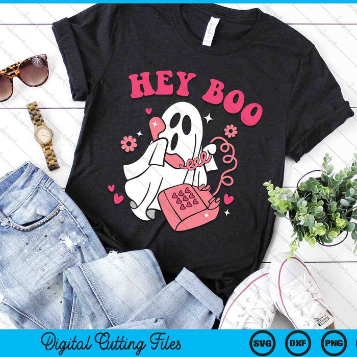 Groovy Hey Boo Cute Ghost Funny Halloween SVG PNG Digital Cutting Files