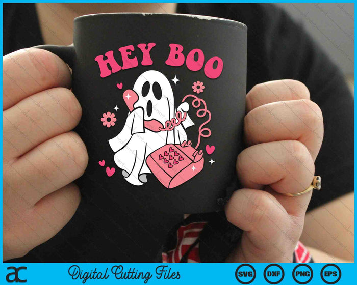 Groovy Hey Boo schattig Ghost grappige Halloween SVG PNG digitale snijbestanden