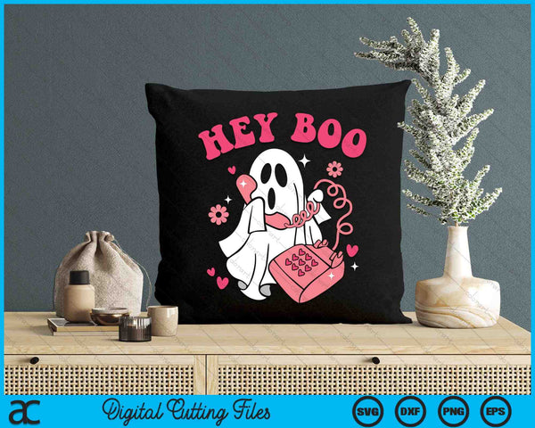 Groovy Hey Boo Lindo Fantasma Divertido Halloween SVG PNG Archivos de corte digital