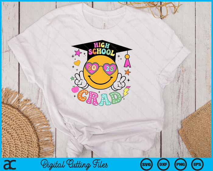 Groovy High school Graduate Happy Face Graduation 2025 Grad SVG PNG Digital Cutting Files